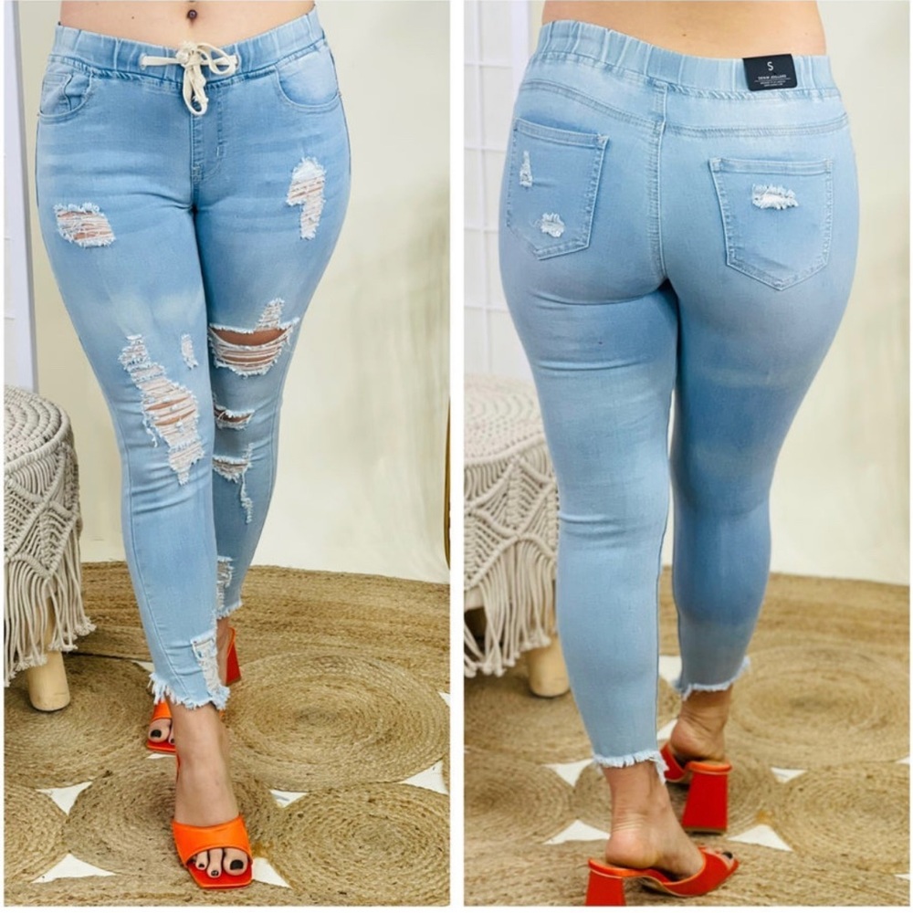 NWT American Bazi - Distressed Light Denim Joggers - Women's Size 1XL
